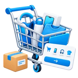 Shopping cart filled with products, ready for checkout