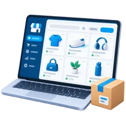 Laptop displaying an online store management dashboard