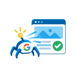 Web page with a check mark representing Google indexing