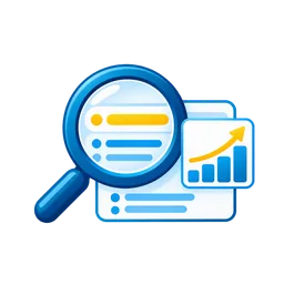 Magnifying glass over search terms and a chart, representing SEO keyword research