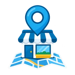 Map pin over a storefront representing local SEO
