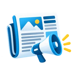 News page and megaphone representing press release distribution